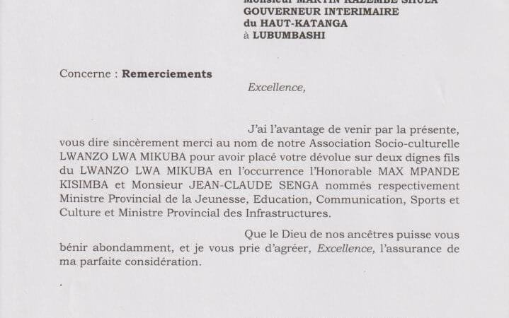 Haut-Katanga : LWANZO LWA MIKUBA salue la nomination de ses fils au Gouvernement